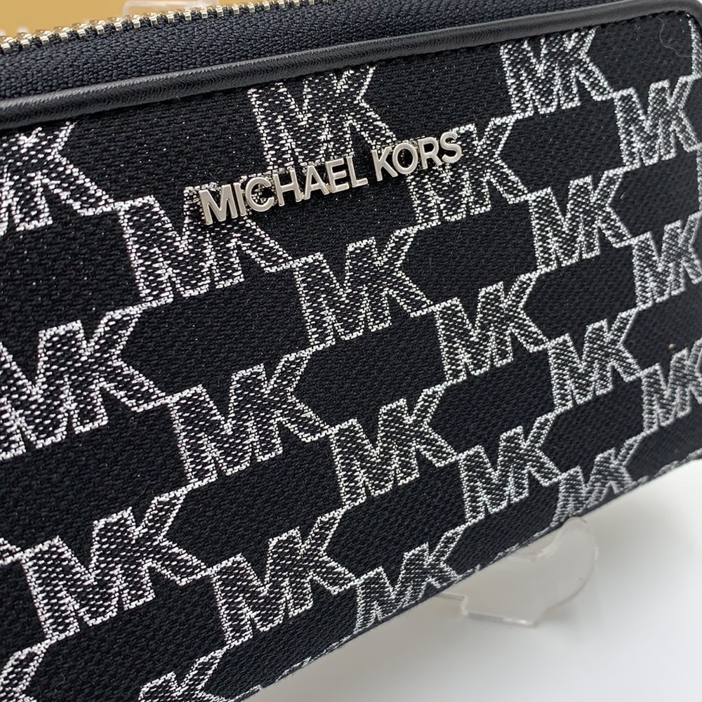 Michael Kors Jet Set Travel Large Phone Case Wristlet Wallet Black Glitter Multi - Picture 9 of 12